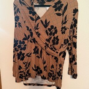 Liz Claiborne Black and Tan Floral Blouse